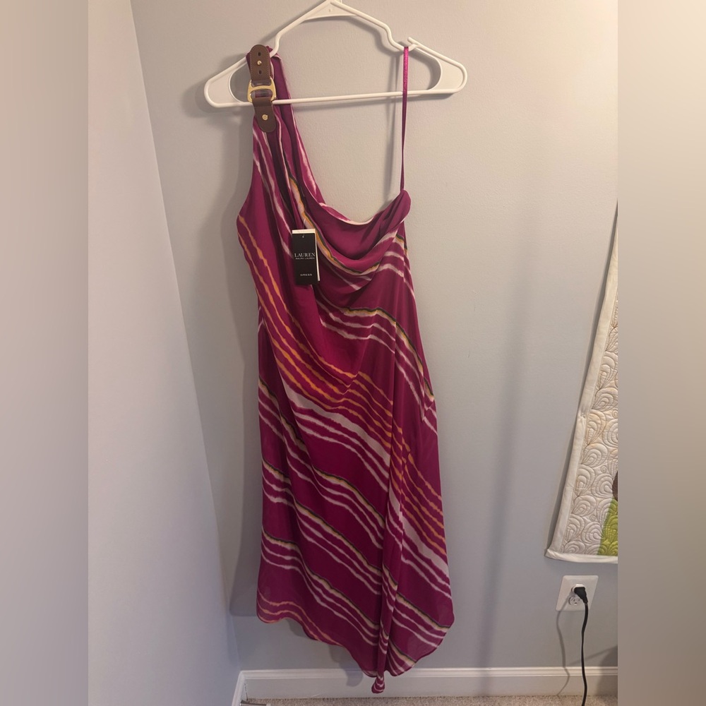 Ralph Lauren Pink Asymmetrical Ruched Sundress